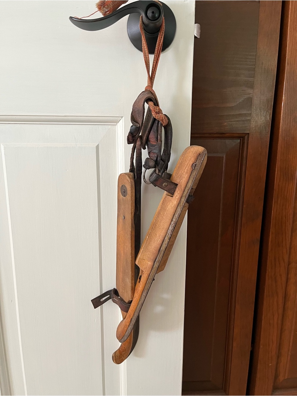 Antique wood racing ice skates